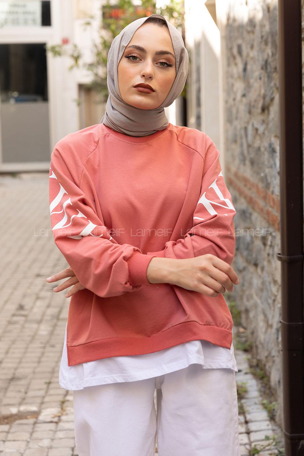 Modalamelif Reglan Kol Garnili Sweatshirt Pudra