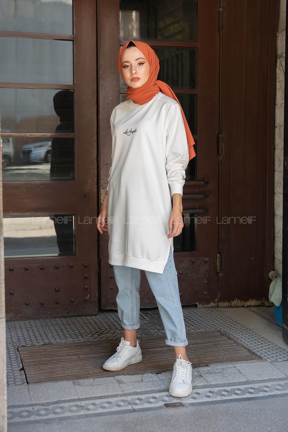 Modalamelif Los Angeles Baskılı Tunik Beyaz