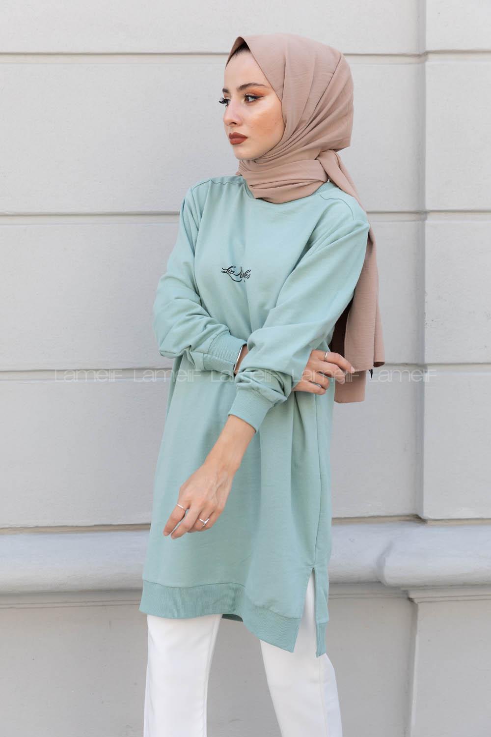 Modalamelif Los Angeles Baskılı Tunik Çağla Yeşili