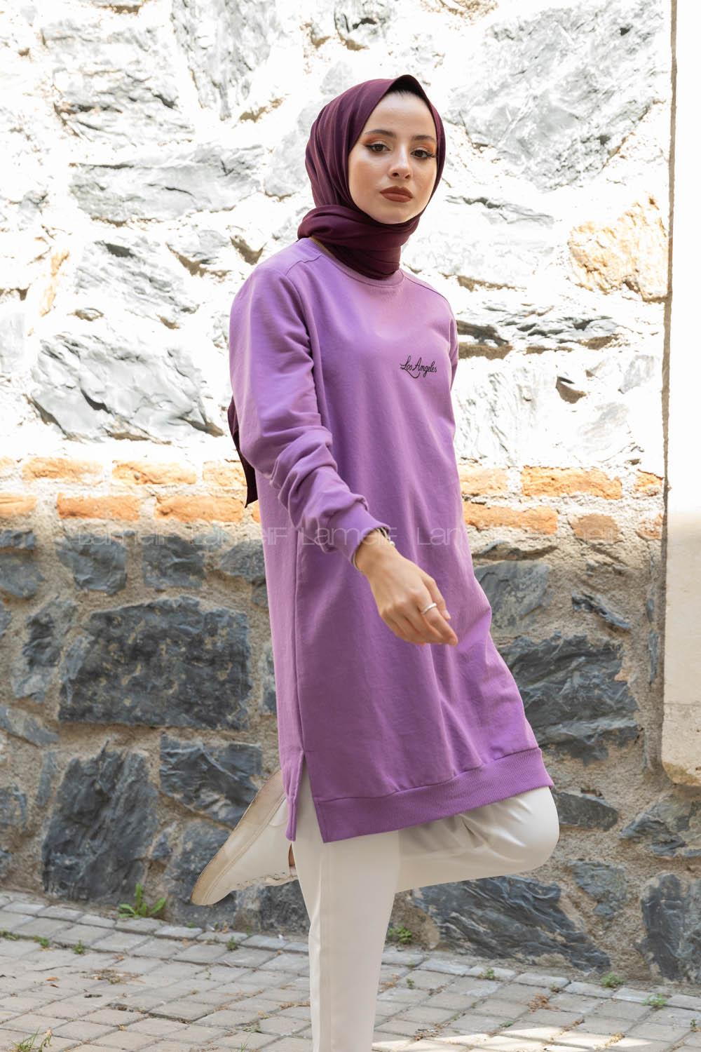Modalamelif Los Angeles Baskılı Tunik Mor