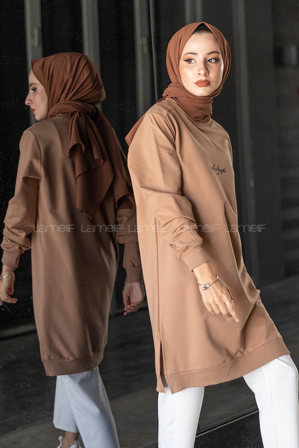 Modalamelif Los Angeles Baskılı Tunik Sütlü Kahve