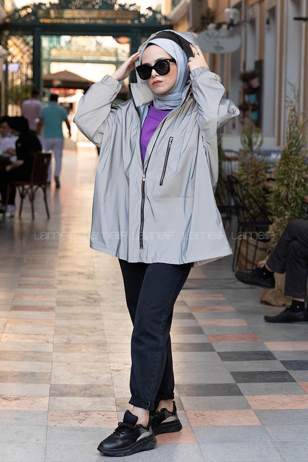 Modalamelif Arkası Tunelli Cepli Yağmurluk Gri