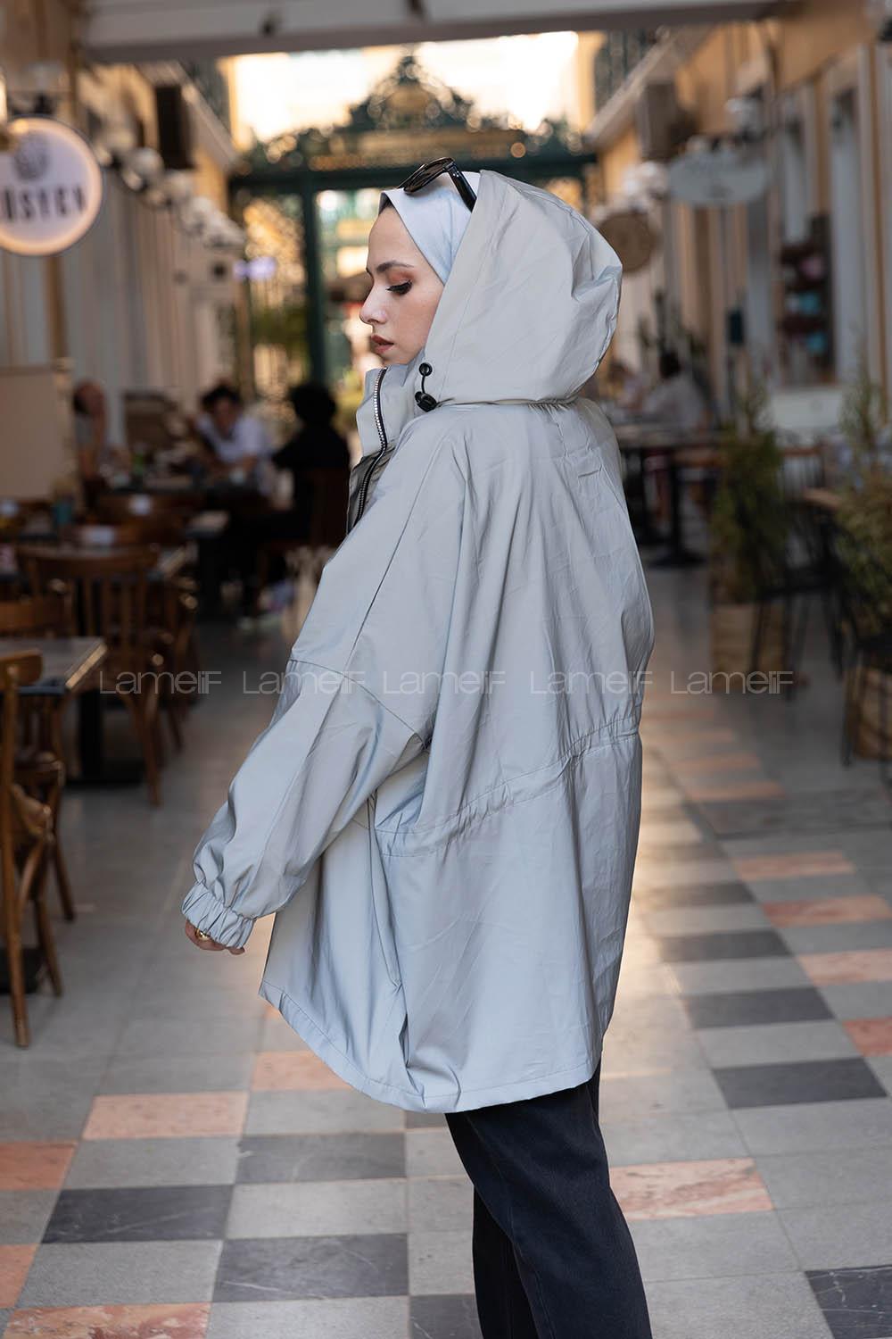 Modalamelif Arkası Tunelli Cepli Yağmurluk Gri