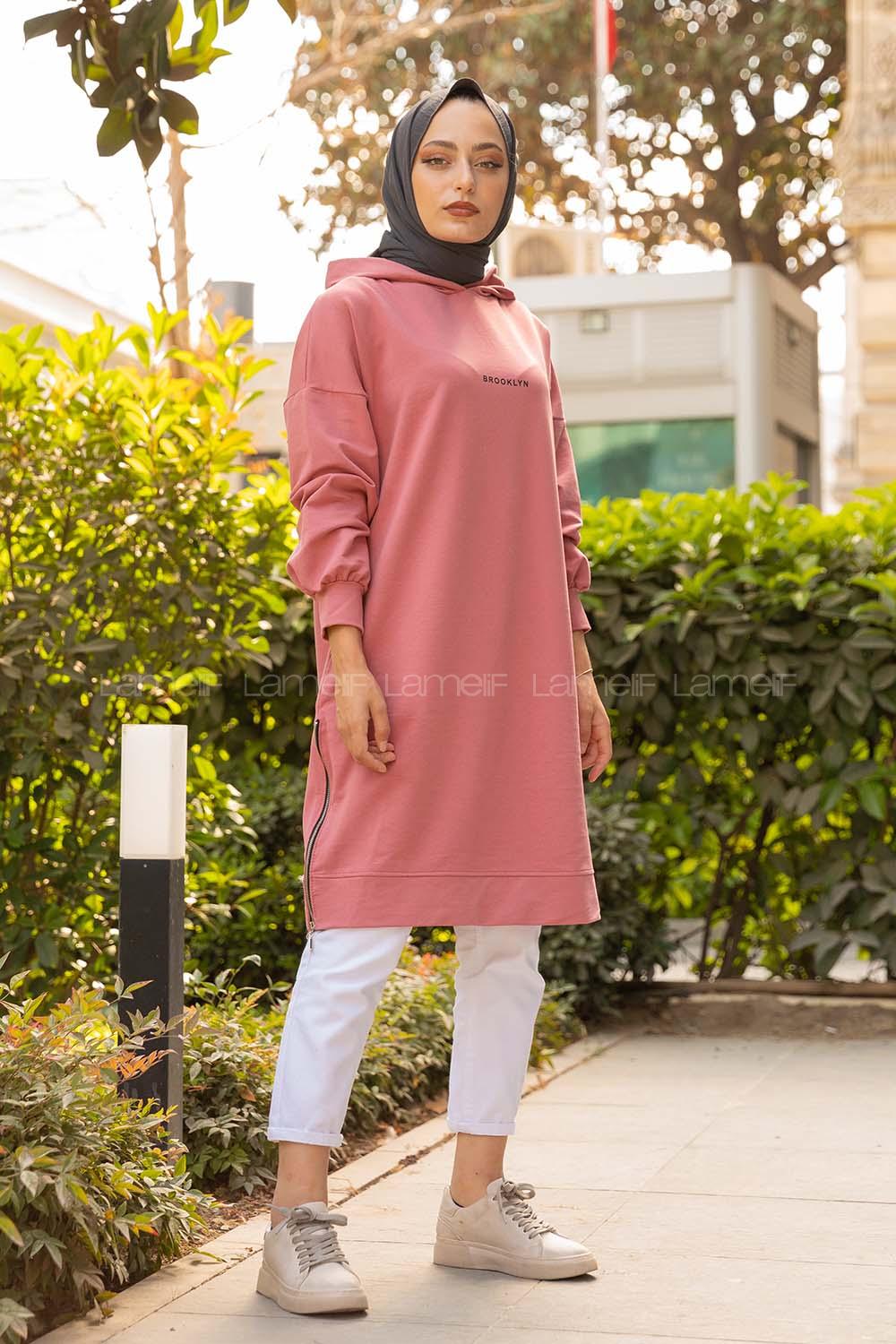 Modalamelif Brooklyn Baskılı Uzun Sweatshirt Pudra