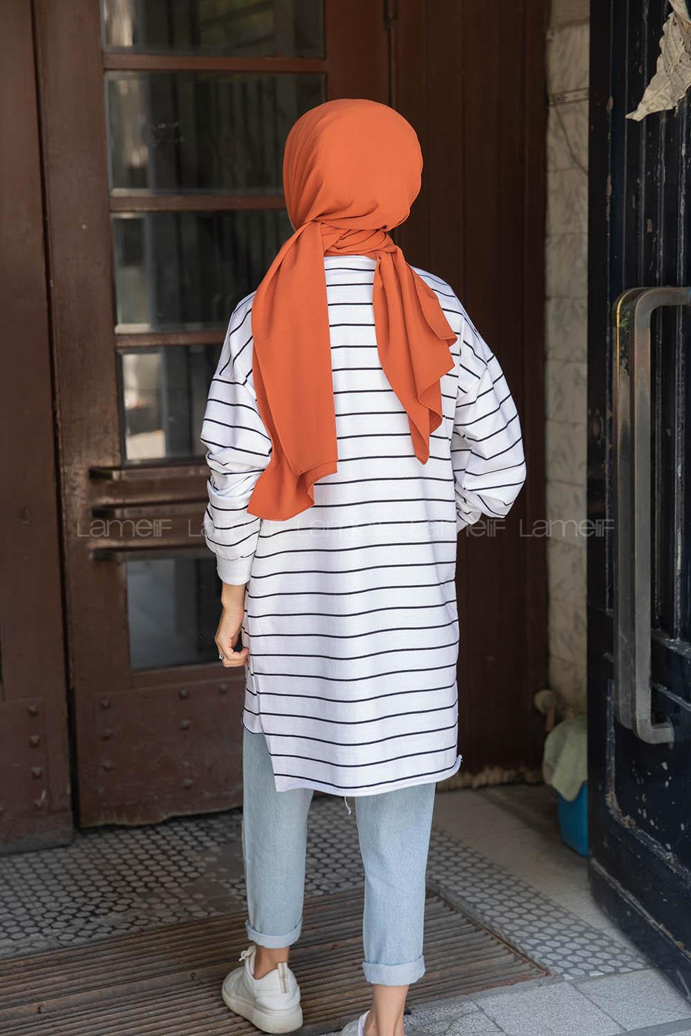 Modalamelif Çizgili Brooklyn Sweatshirt Beyaz