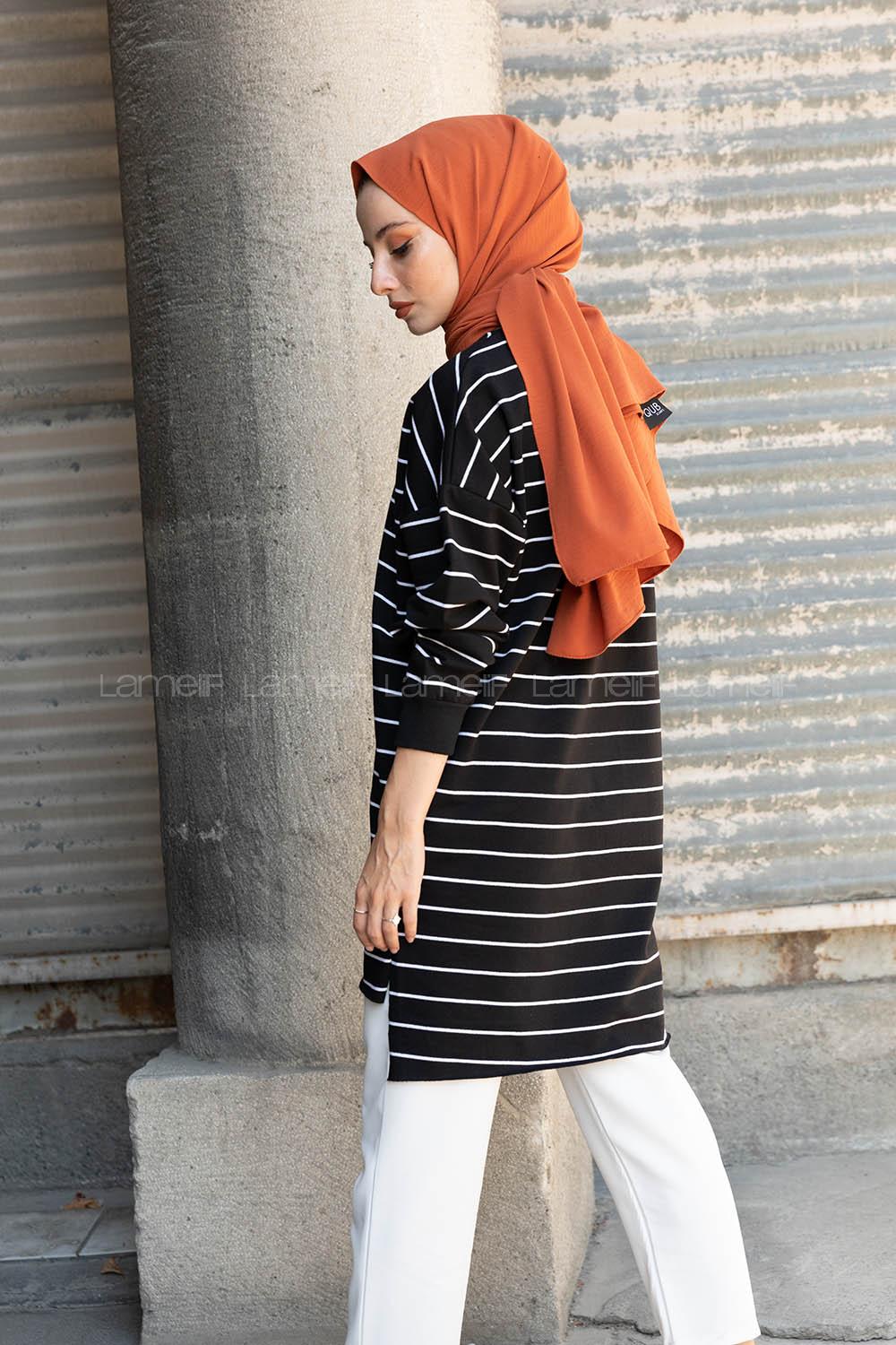 Modalamelif Çizgili Brooklyn Sweatshirt Siyah