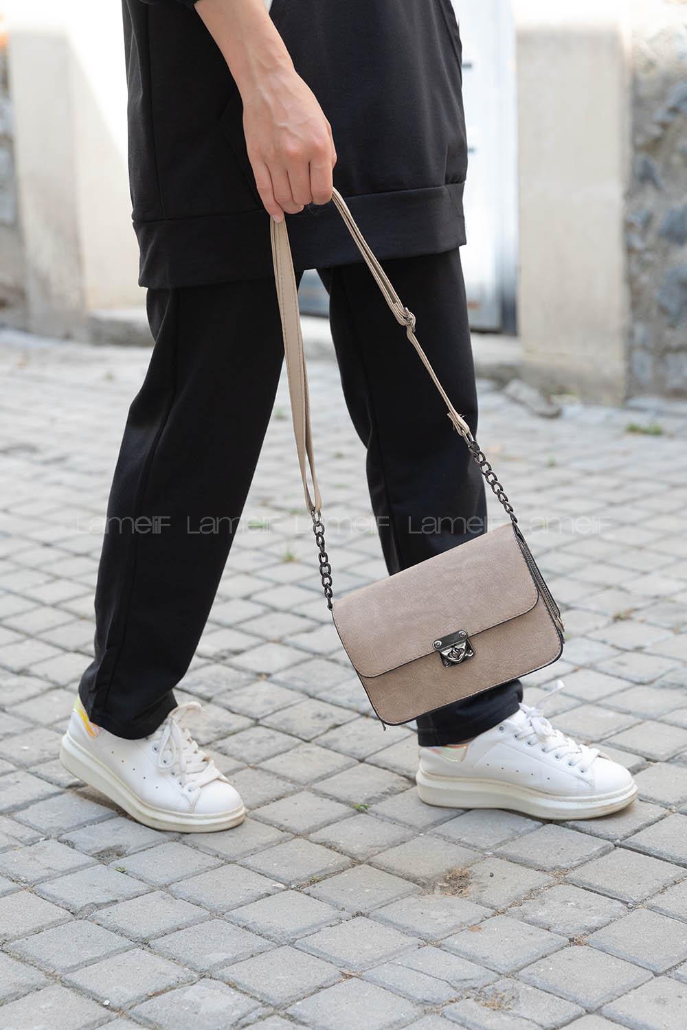 Modalamelif İki Bölmeli Eva Model Çapraz Çanta Vizonrengi