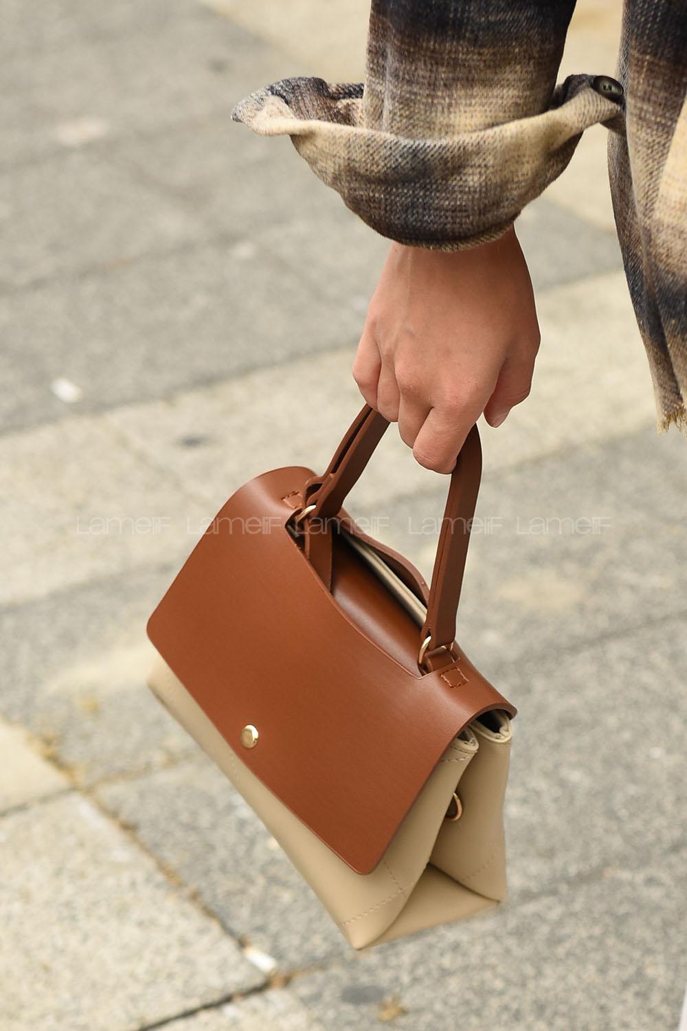 Modalamelif Kapak Renkli Çapraz Çanta Kahverengi