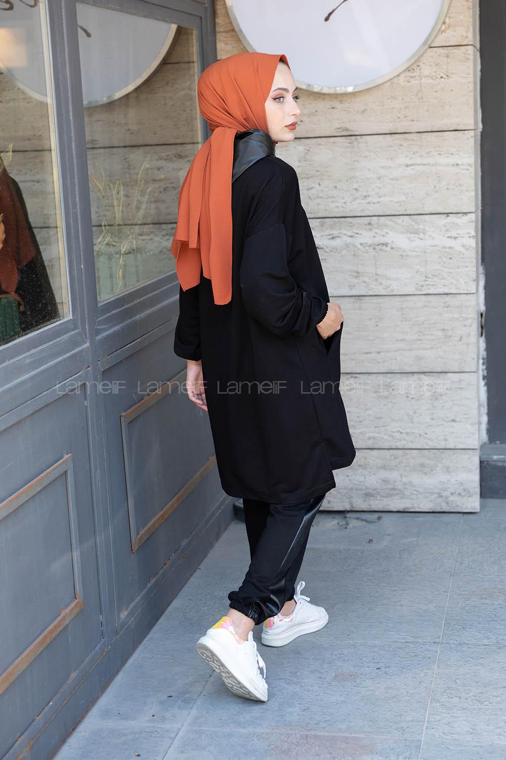 Modalamelif Kapşon Garnili İkili Takım Siyah