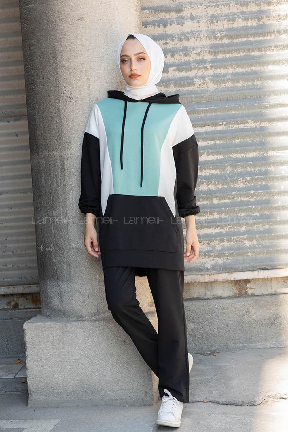 Modalamelif Kapşonlu Garnili İkili Takım Çağla