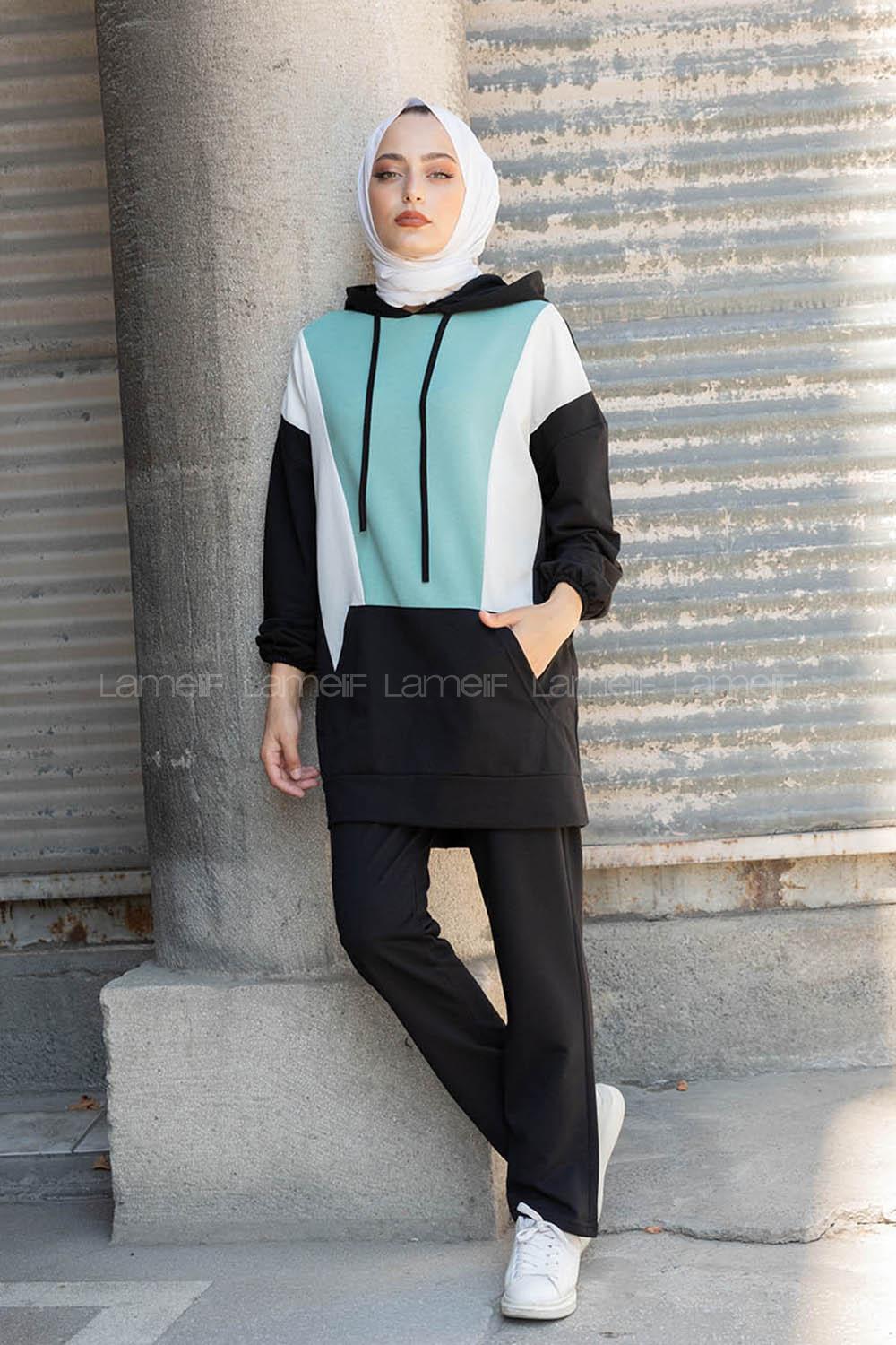 Modalamelif Kapşonlu Garnili İkili Takım Çağla