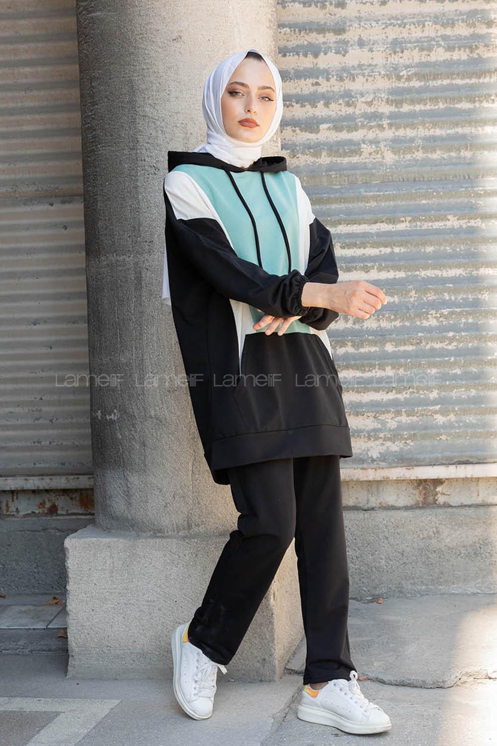 Modalamelif Kapşonlu Garnili İkili Takım Çağla