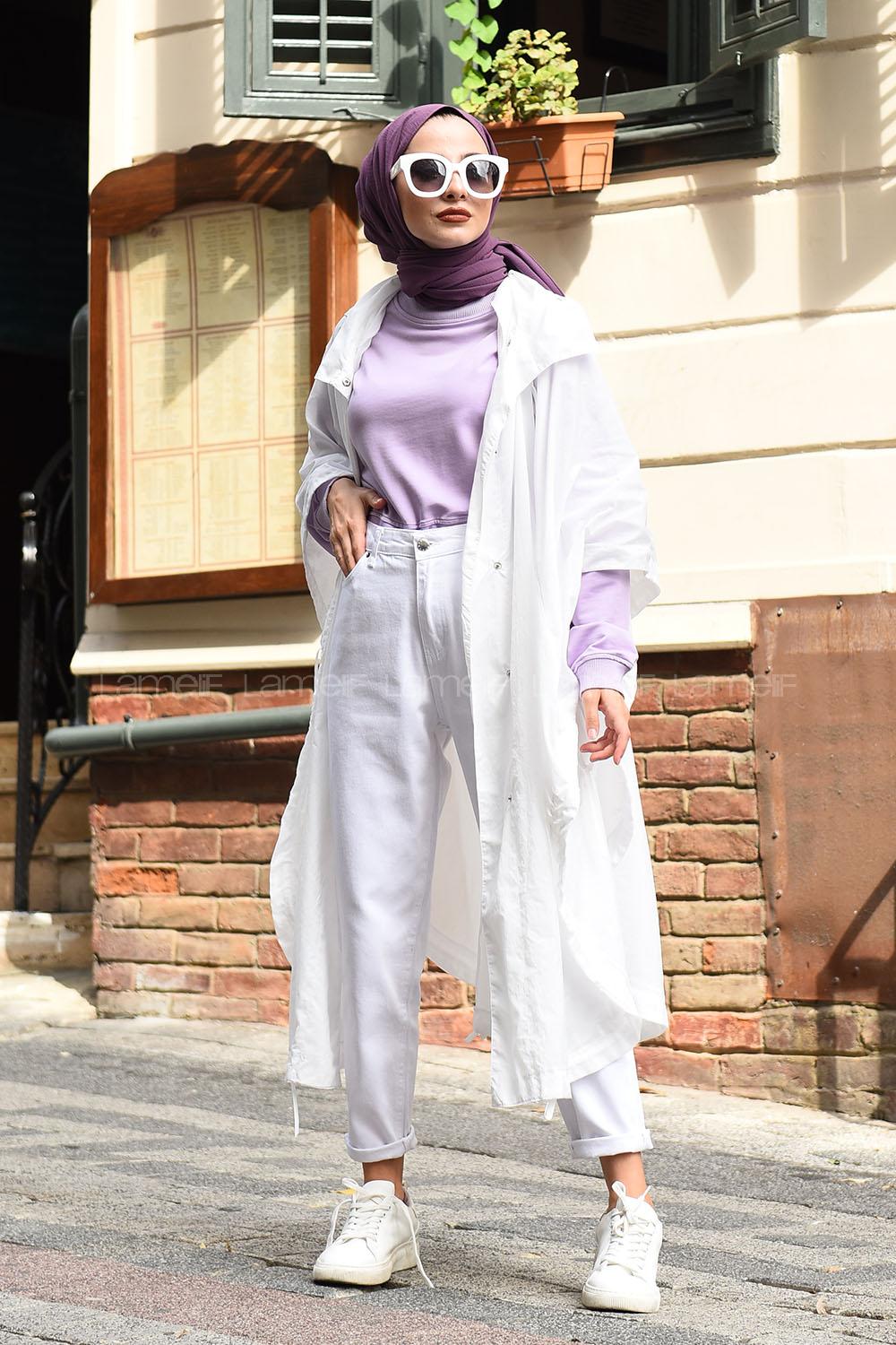 Modalamelif Oversize Kapşonlu Panço Beyaz