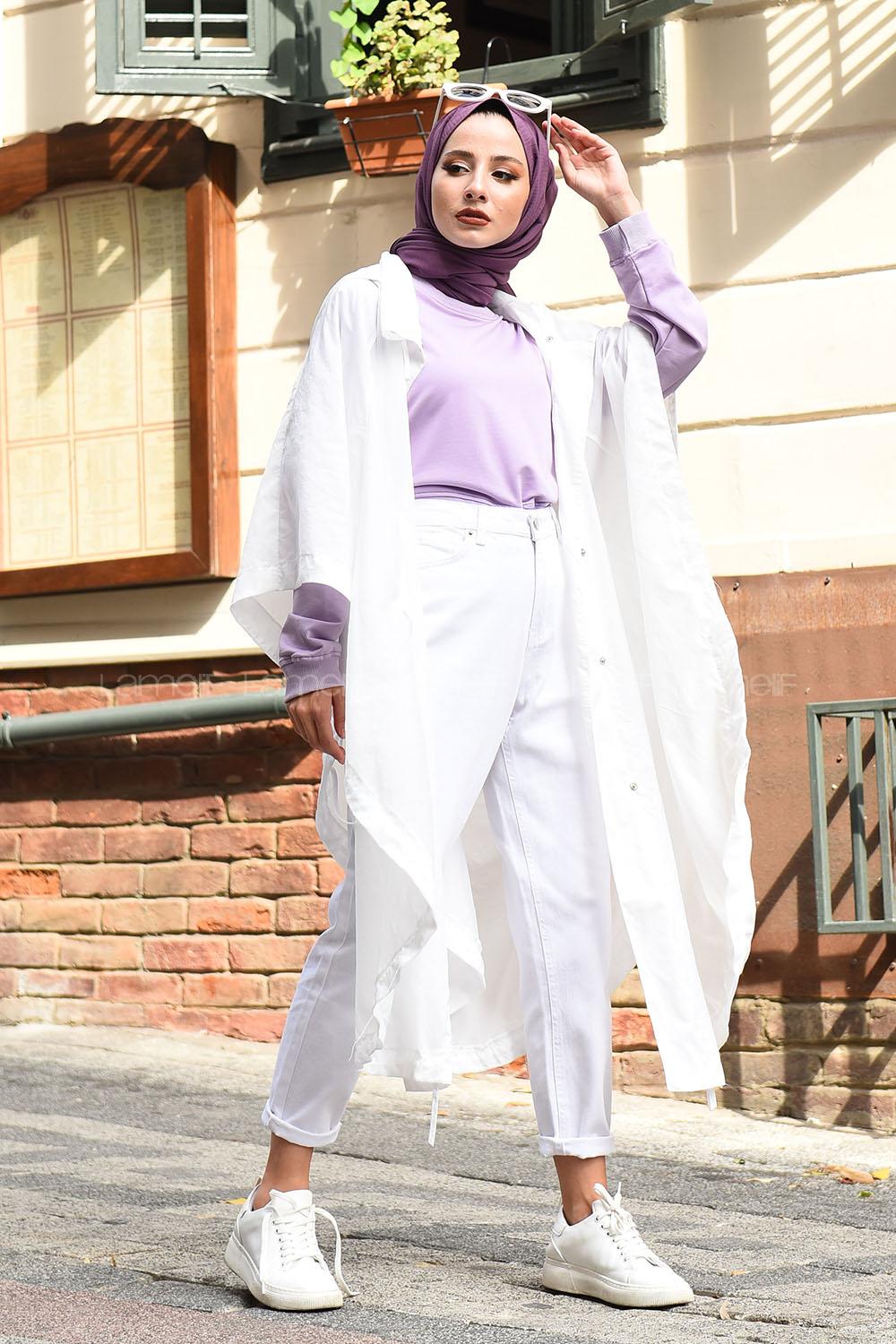 Modalamelif Oversize Kapşonlu Panço Beyaz