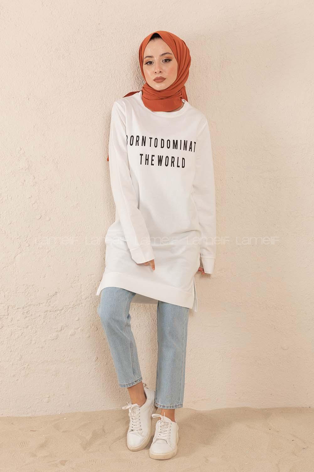 Modalamelif Born To Domınate Baskılı Tunik Beyaz