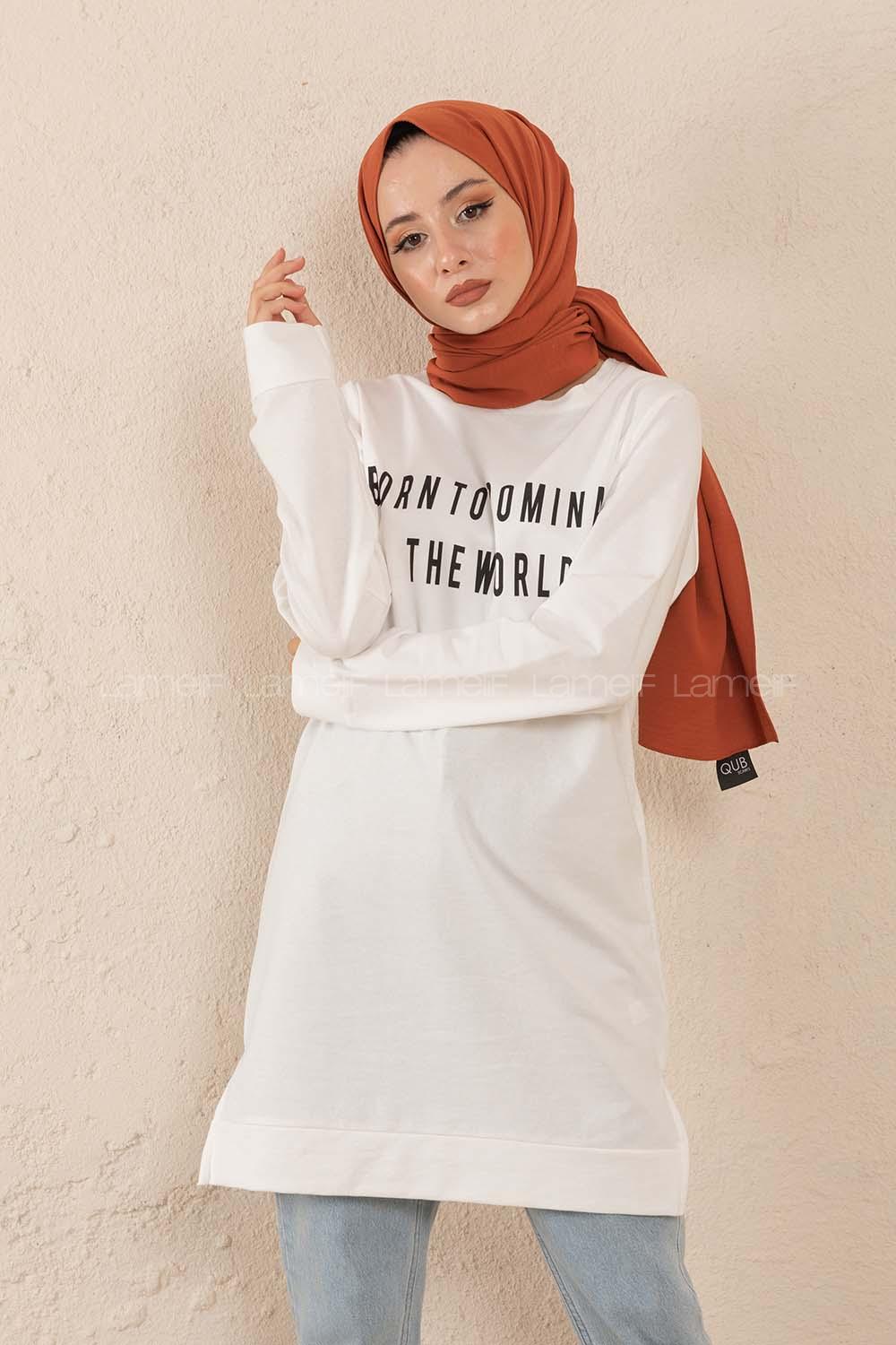 Modalamelif Born To Domınate Baskılı Tunik Beyaz