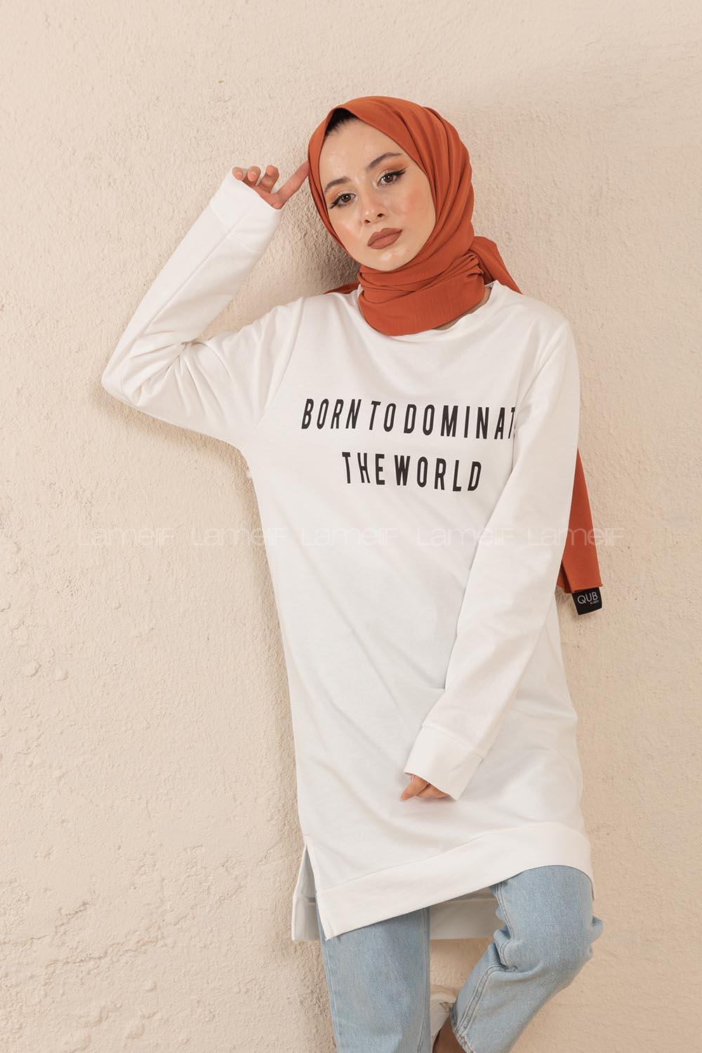 Modalamelif Born To Domınate Baskılı Tunik Beyaz