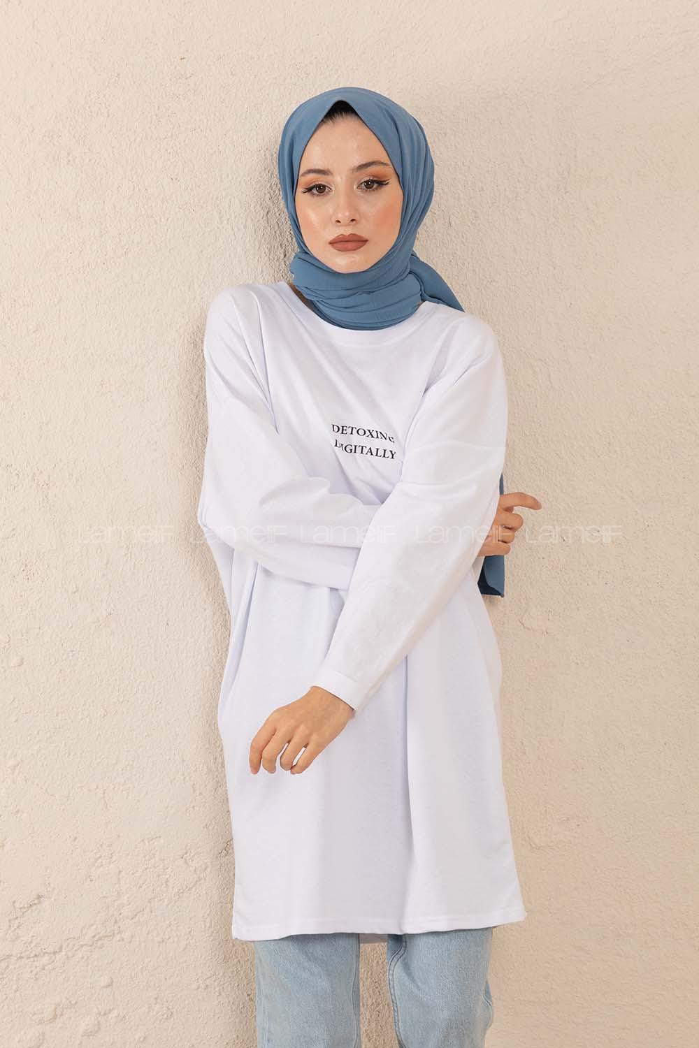 Modalamelif Detoxıng Dıgıtaly  Baskılı Tunik Beyaz