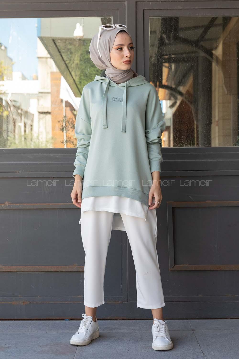 Modalamelif Eteği Garnili Dreamer Sweatshirt Çağla