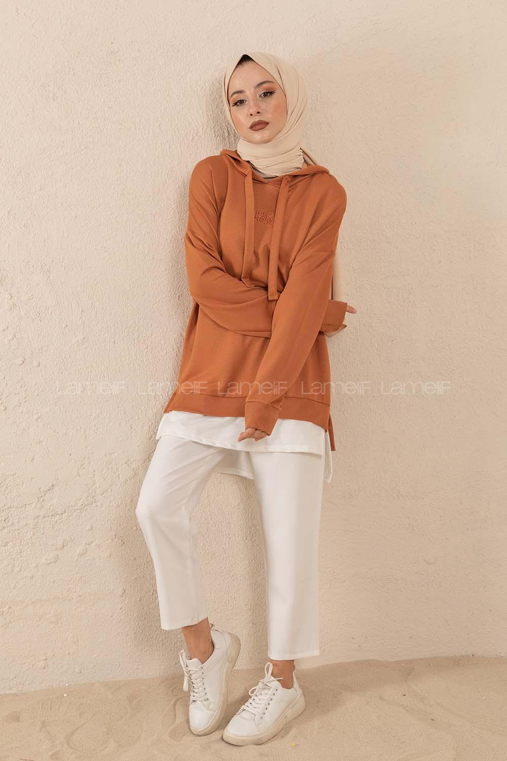 Modalamelif Eteği Garnili Dreamer Sweatshirt Kiremit