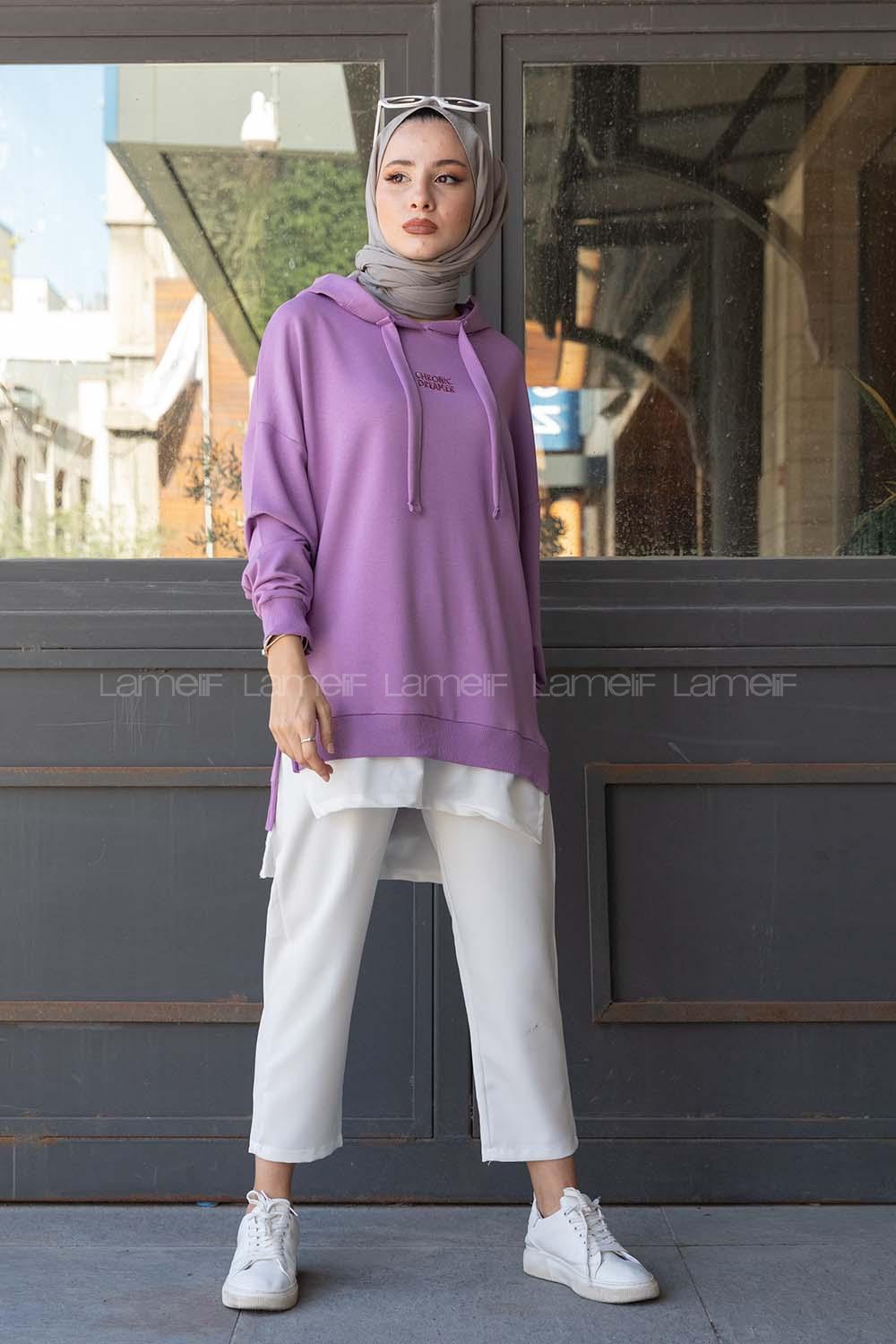 Modalamelif Eteği Garnili Dreamer Sweatshirt Lila