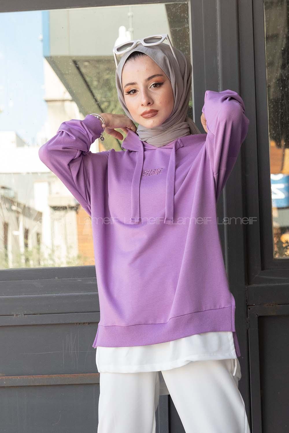 Modalamelif Eteği Garnili Dreamer Sweatshirt Lila