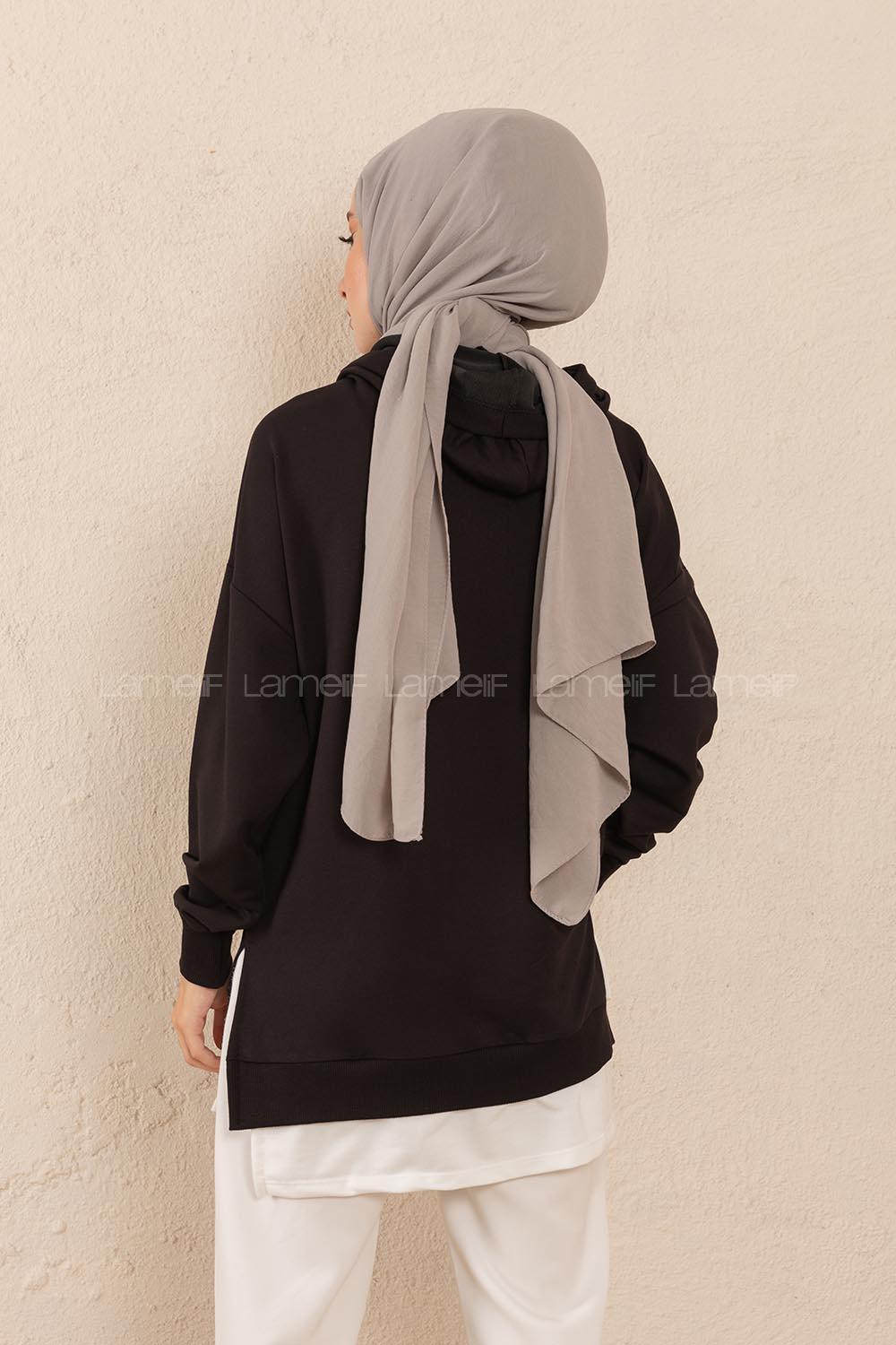 Modalamelif Eteği Garnili Dreamer Sweatshirt Siyah