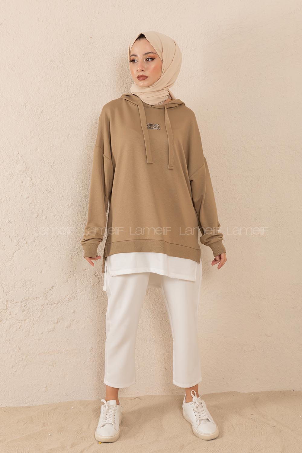 Modalamelif Eteği Garnili Dreamer Sweatshirt Yağ Yeşili