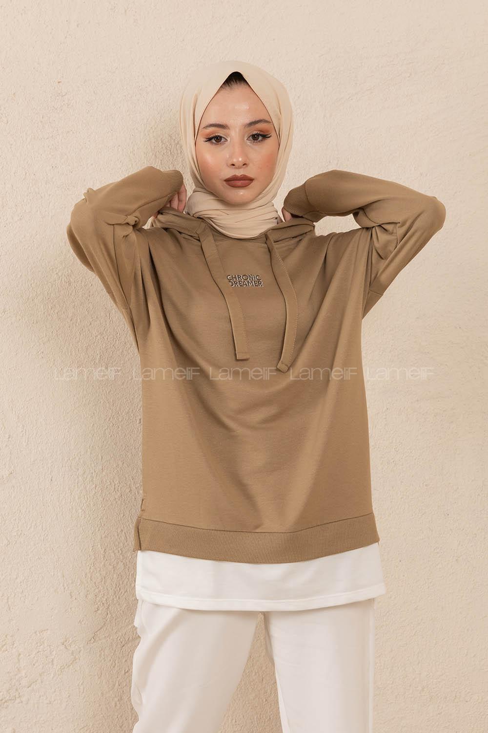 Modalamelif Eteği Garnili Dreamer Sweatshirt Yağ Yeşili