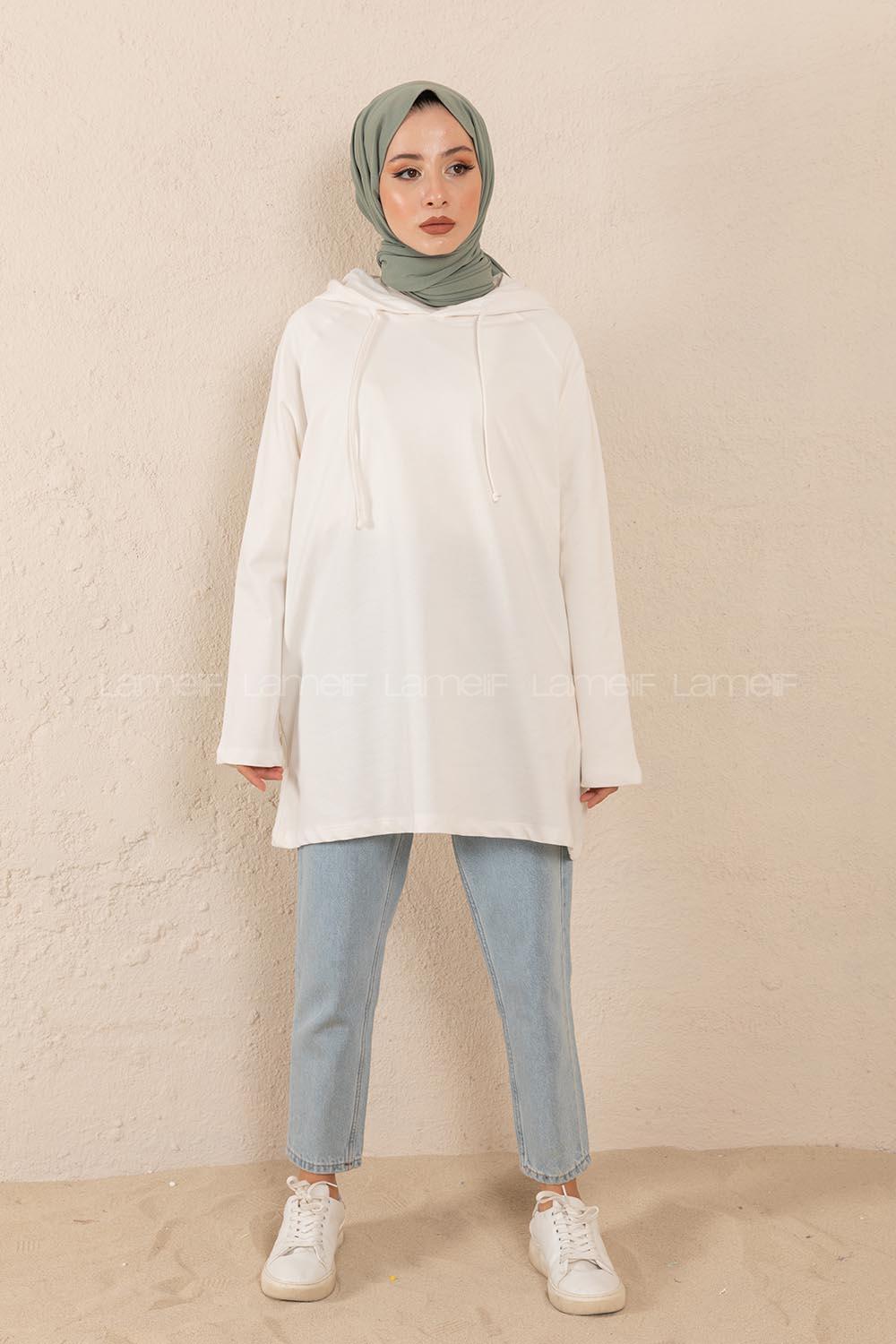 Modalamelif  Gizli Cepli Kapşonlu Sweatshirt Ekru