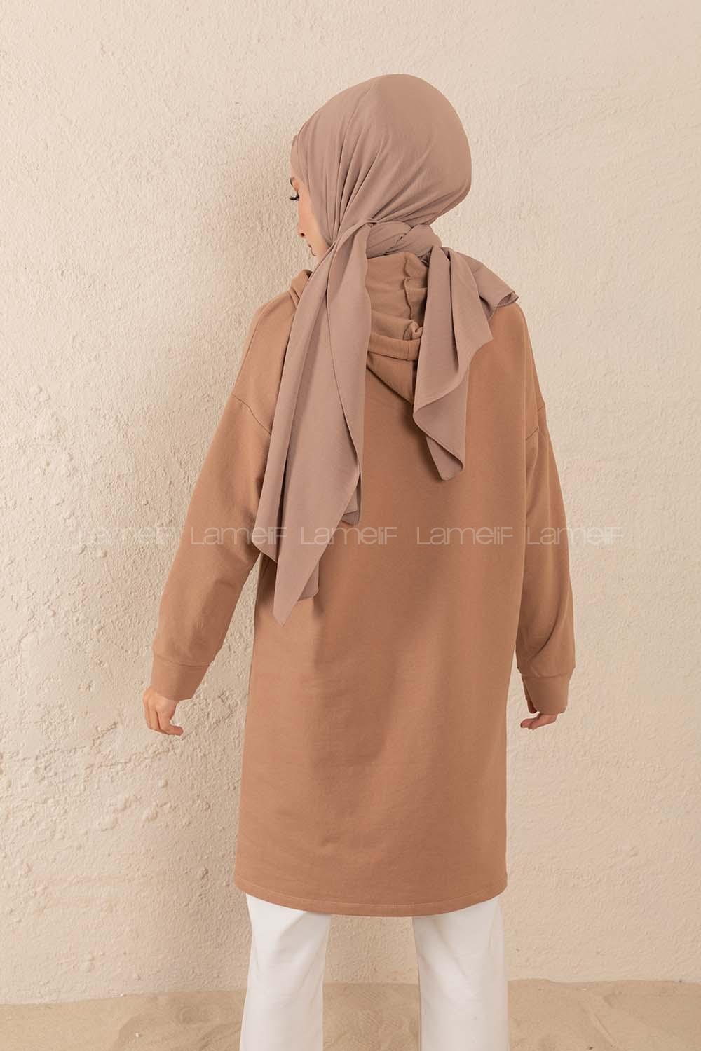 Modalamelif Kolları Çıtçıtlı Sweatshirt Sütlü Kahve