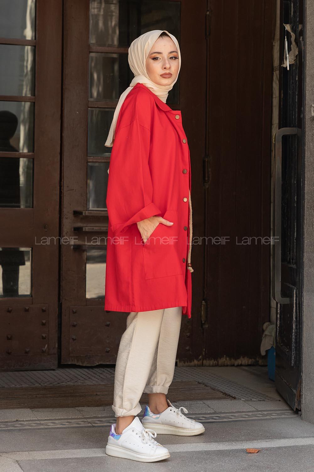 Modalamelif Önü Çıtçıt Düğmeli Ceket Kırmızı