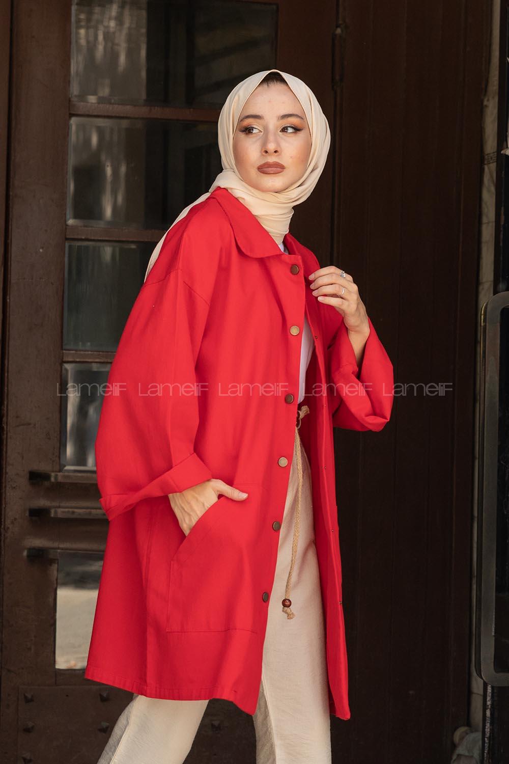 Modalamelif Önü Çıtçıt Düğmeli Ceket Kırmızı