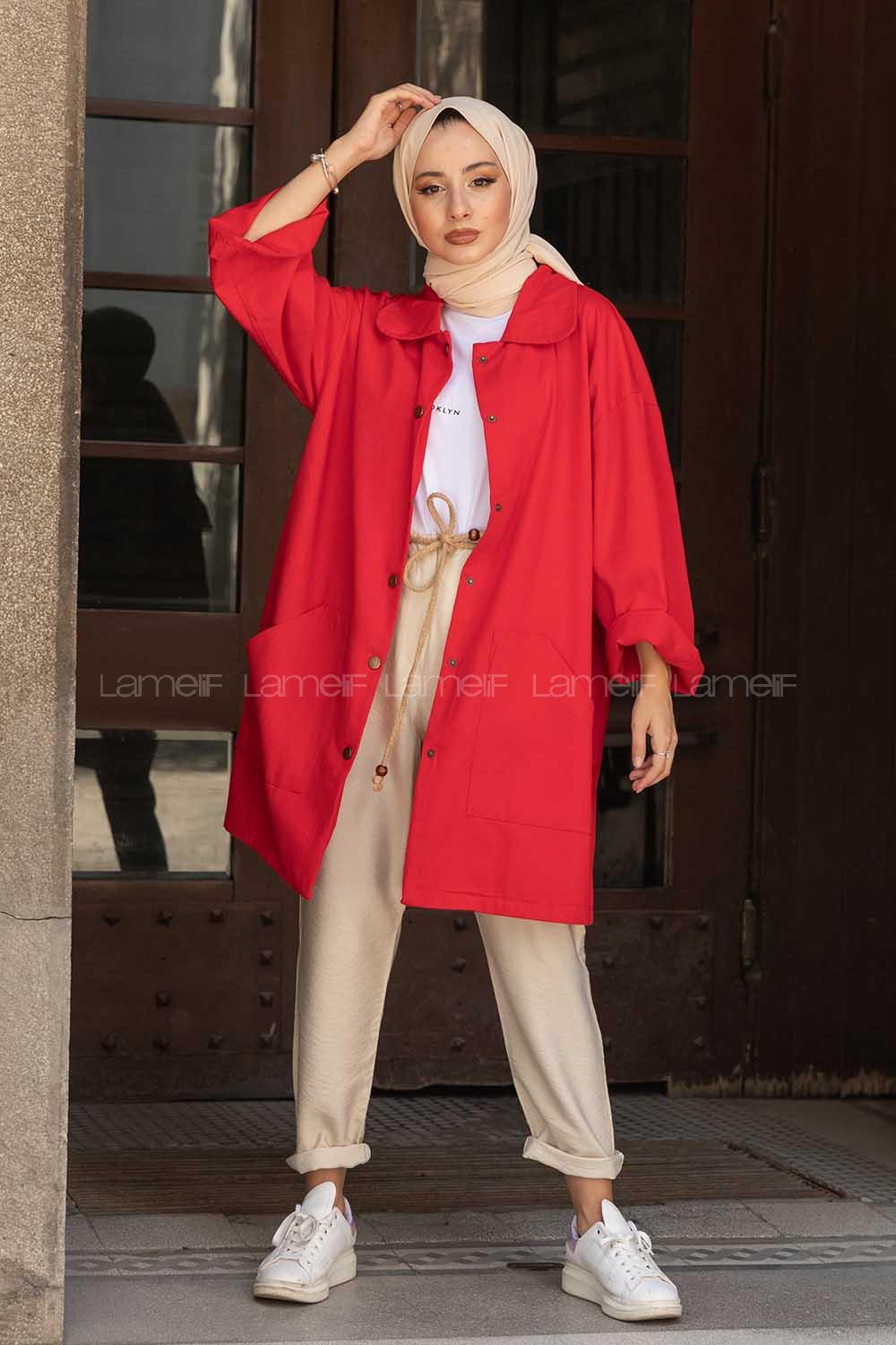 Modalamelif Önü Çıtçıt Düğmeli Ceket Kırmızı