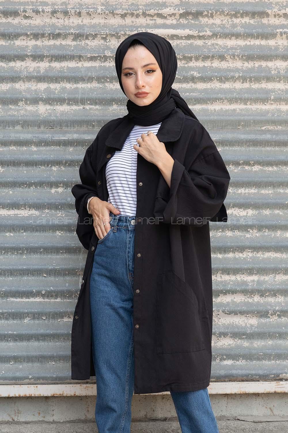 Modalamelif Önü Çıtçıt Düğmeli Ceket Siyah