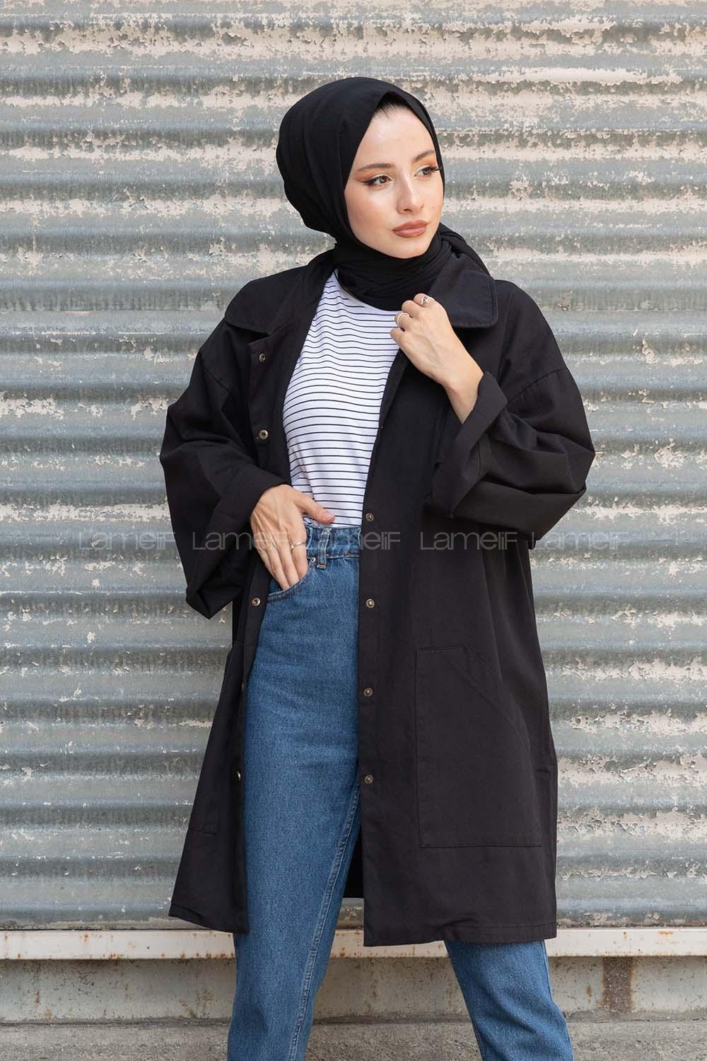 Modalamelif Önü Çıtçıt Düğmeli Ceket Siyah