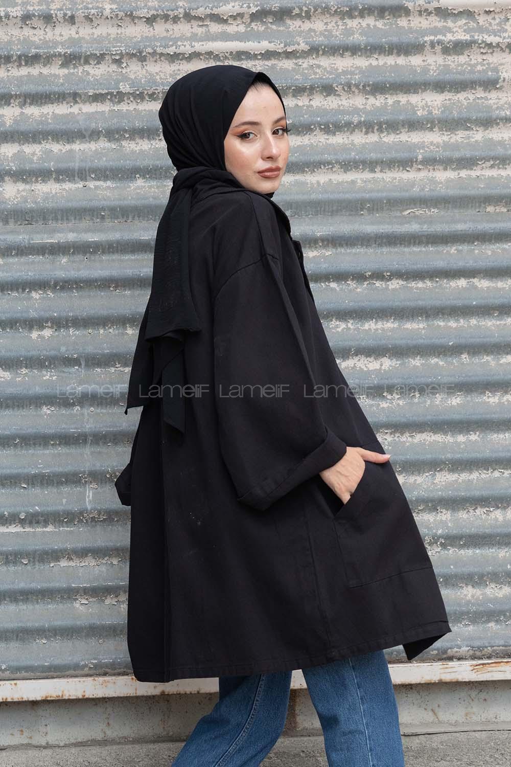 Modalamelif Önü Çıtçıt Düğmeli Ceket Siyah