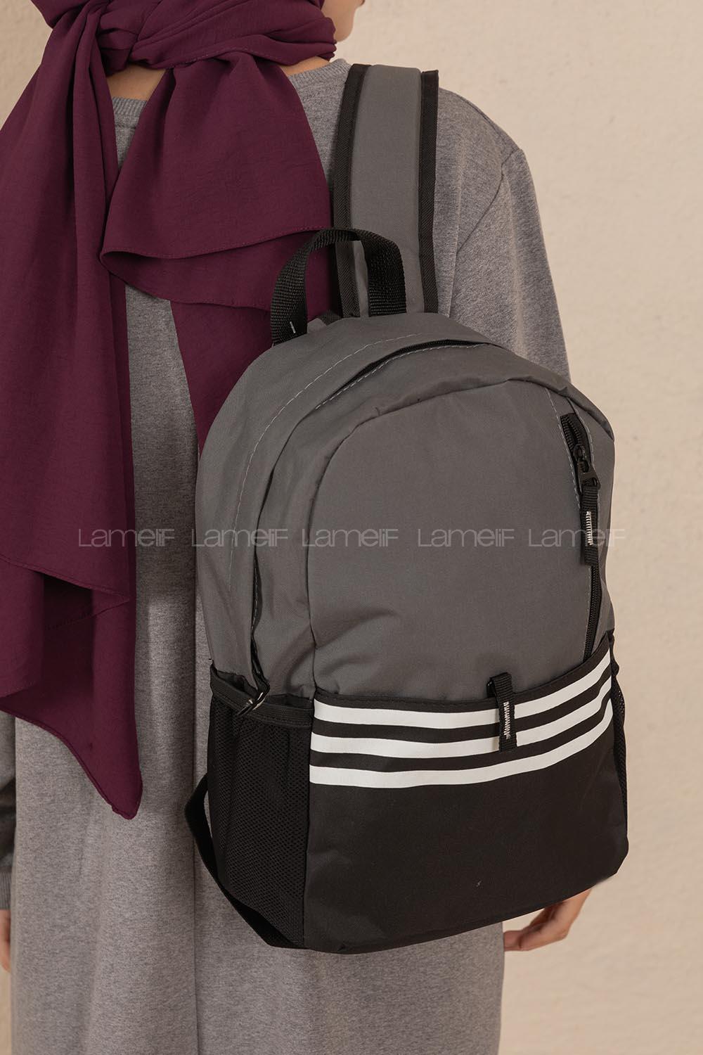 Modalamelif Üç Şeritli Sırt Çanta Gri