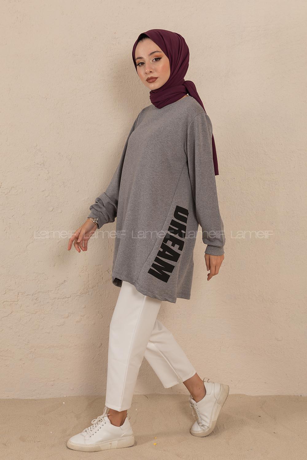 Modalamelif  Yanları Dream Baskılı Sweatshirt Gri