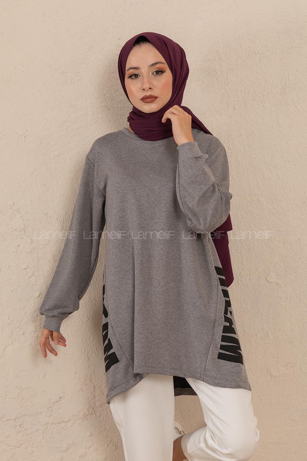 Modalamelif  Yanları Dream Baskılı Sweatshirt Gri