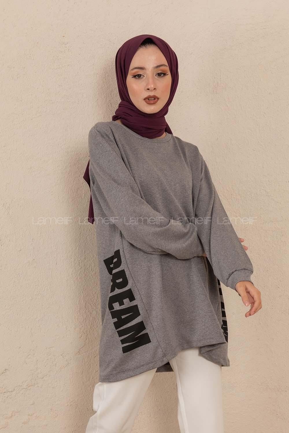 Modalamelif  Yanları Dream Baskılı Sweatshirt Gri