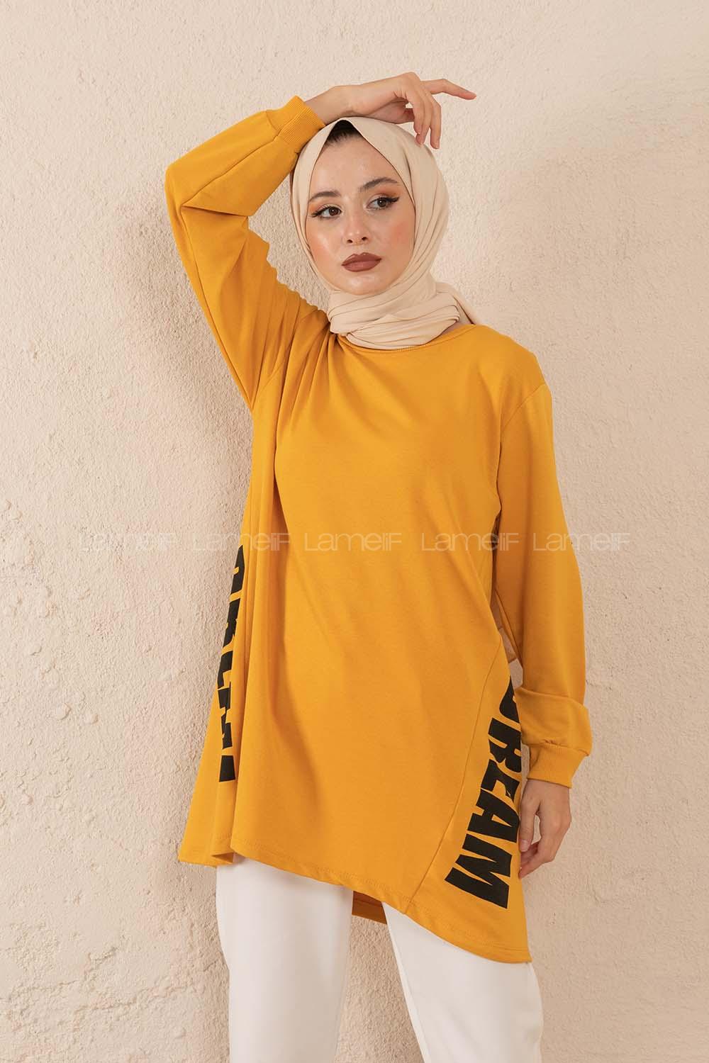 Modalamelif  Yanları Dream Baskılı Sweatshirt Hardal Sarısı