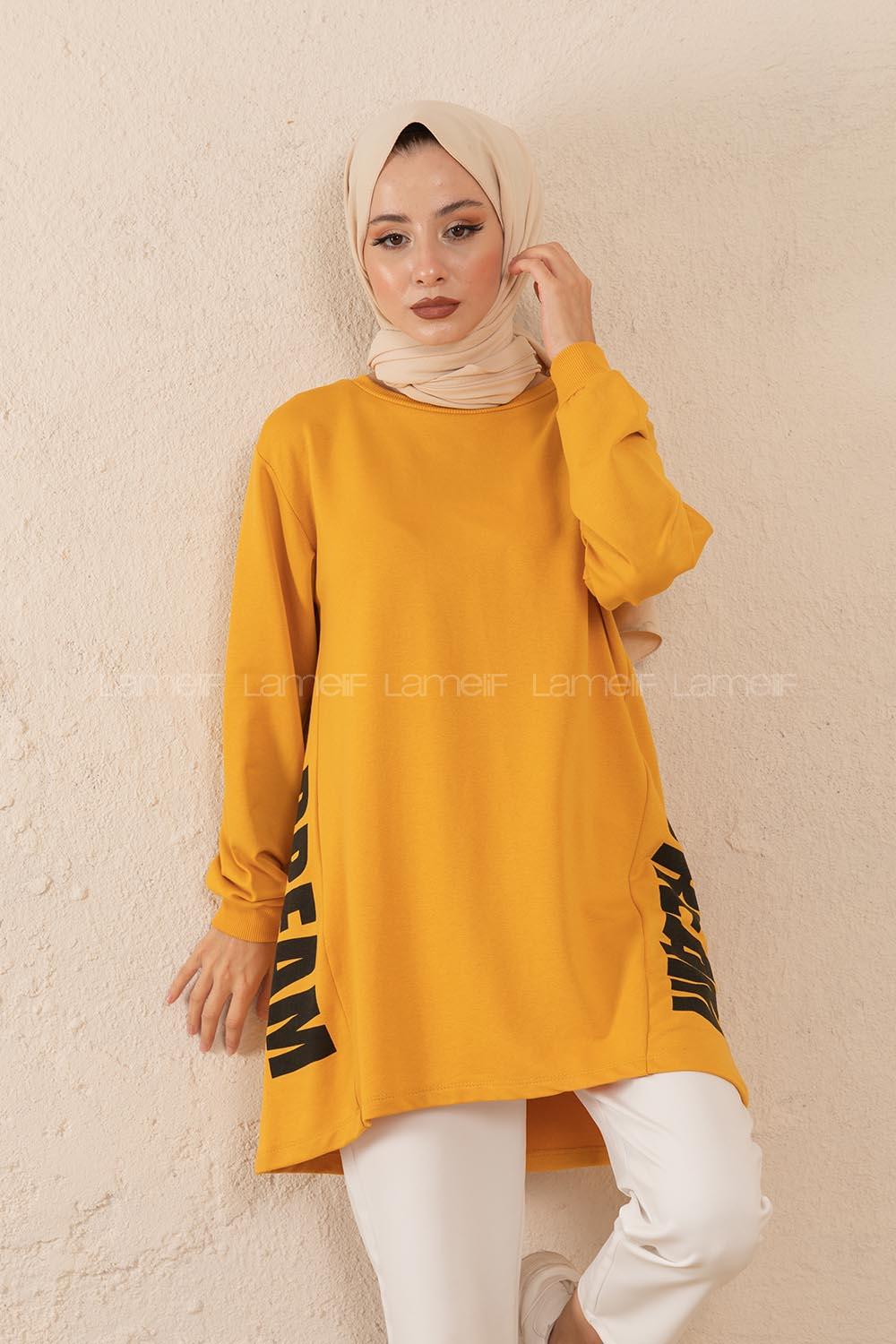 Modalamelif  Yanları Dream Baskılı Sweatshirt Hardal Sarısı