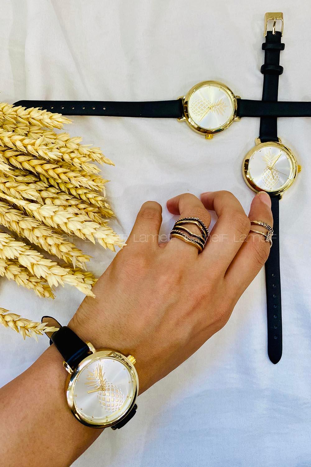 Modalamelif Ananas Detaylı Gold  Kol Saati