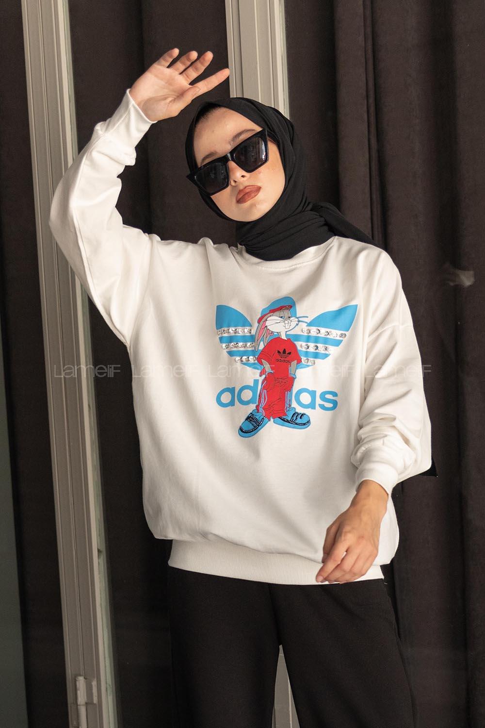 Modalamelif Bisiklet Yaka Ön Taş Baskılı Sweatshirt