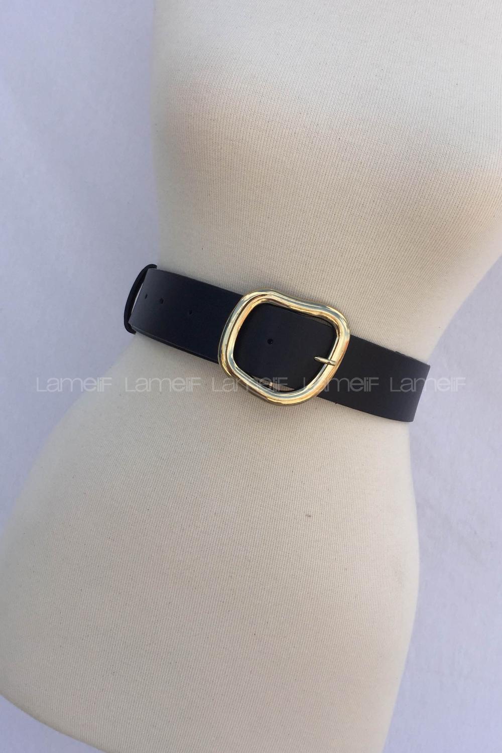 Modalamelif Erimiş Kare Görünüm Tokalı Altın Sarısı  Kemer