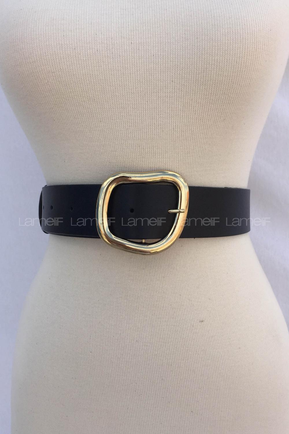 Modalamelif Erimiş Kare Görünüm Tokalı Altın Sarısı  Kemer