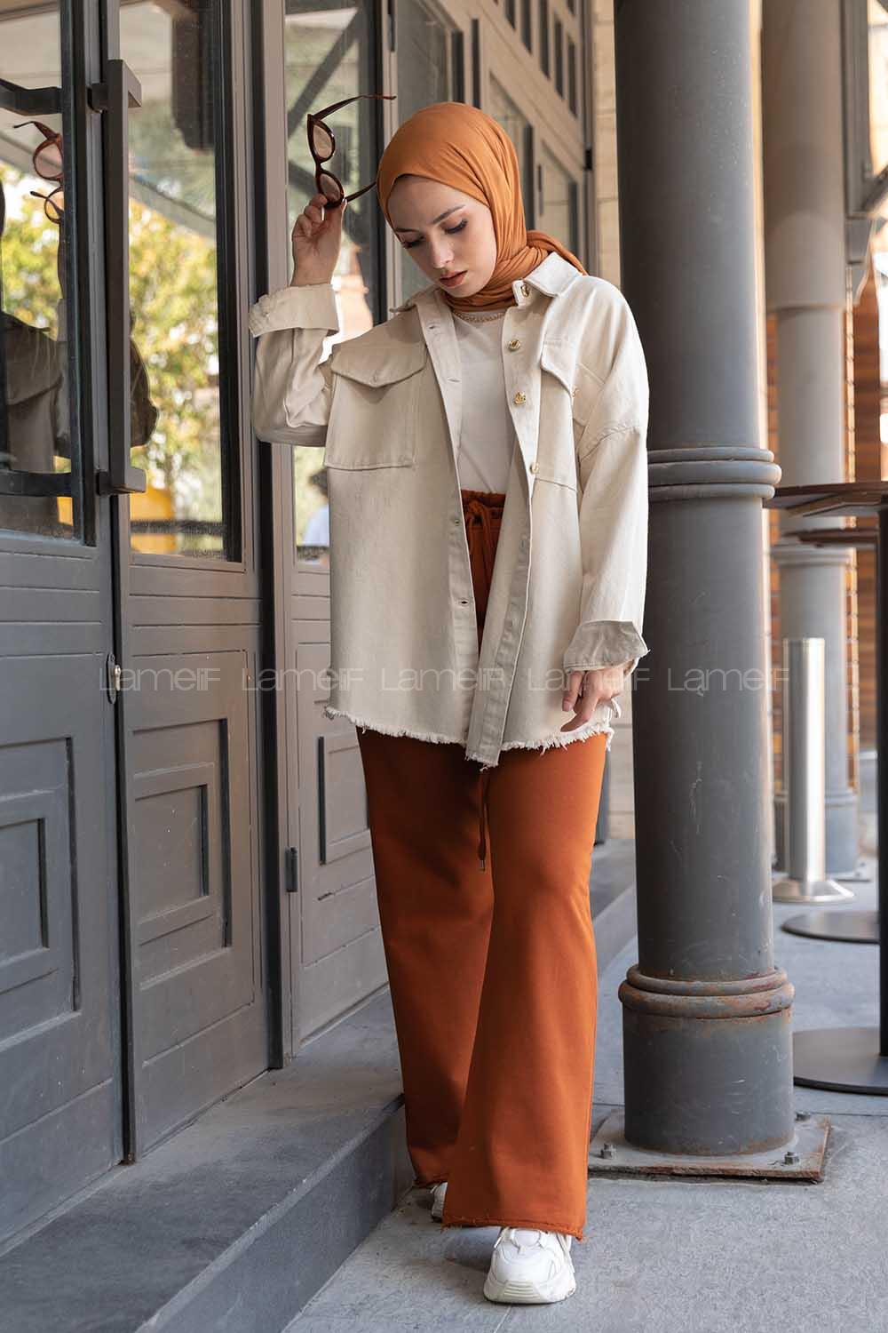 Modalamelif Eteği Püsküllü Kot Ceket Taş