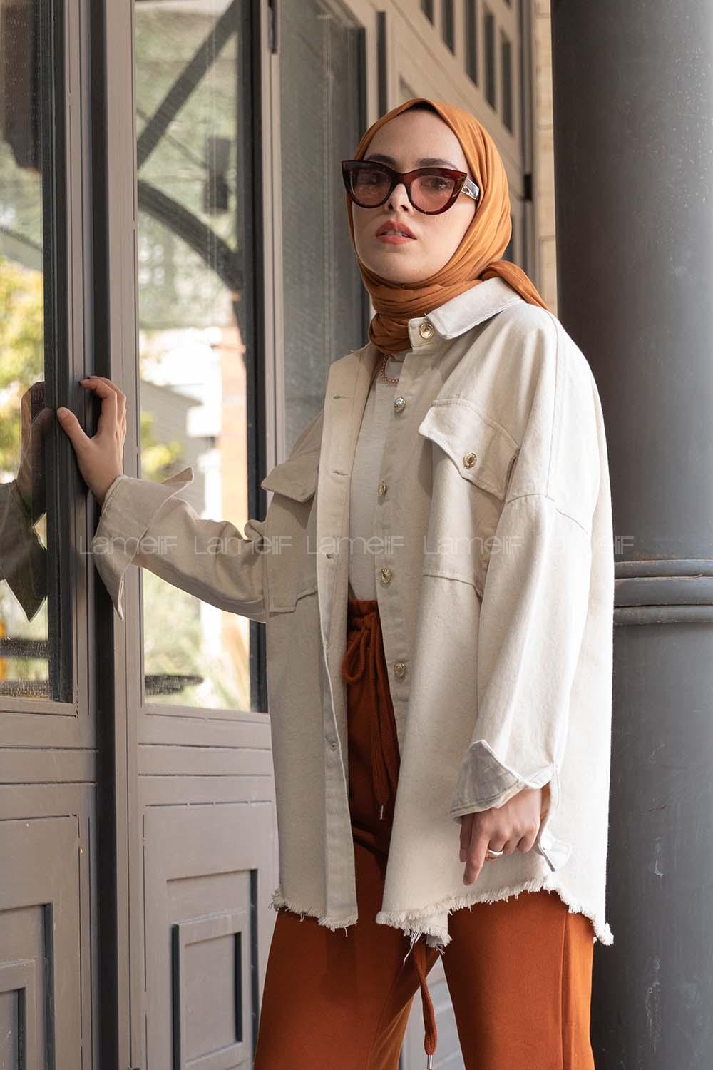 Modalamelif Eteği Püsküllü Kot Ceket Taş