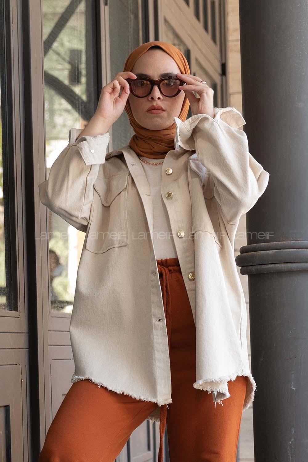 Modalamelif Eteği Püsküllü Kot Ceket Taş